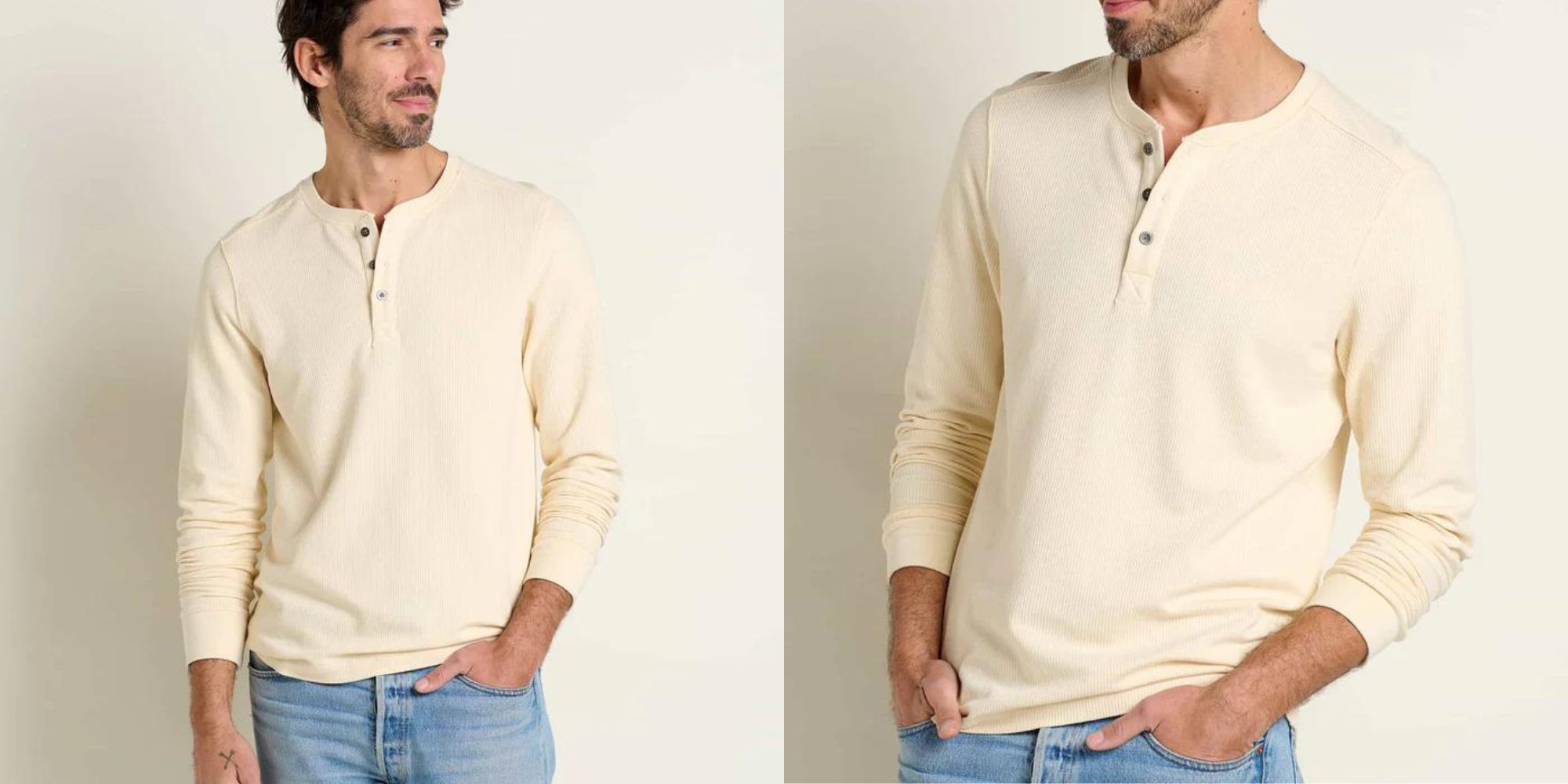 A light beige organic cotton and Modal blend menswear shirt by Toad & Co.