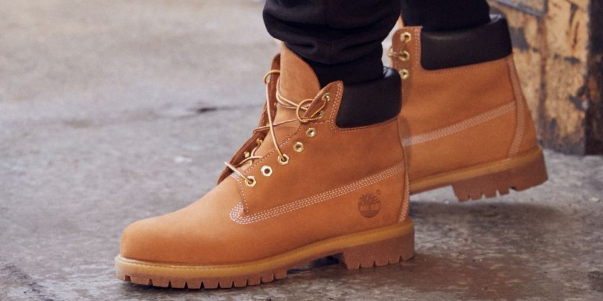 Brown work boots by Timberland.