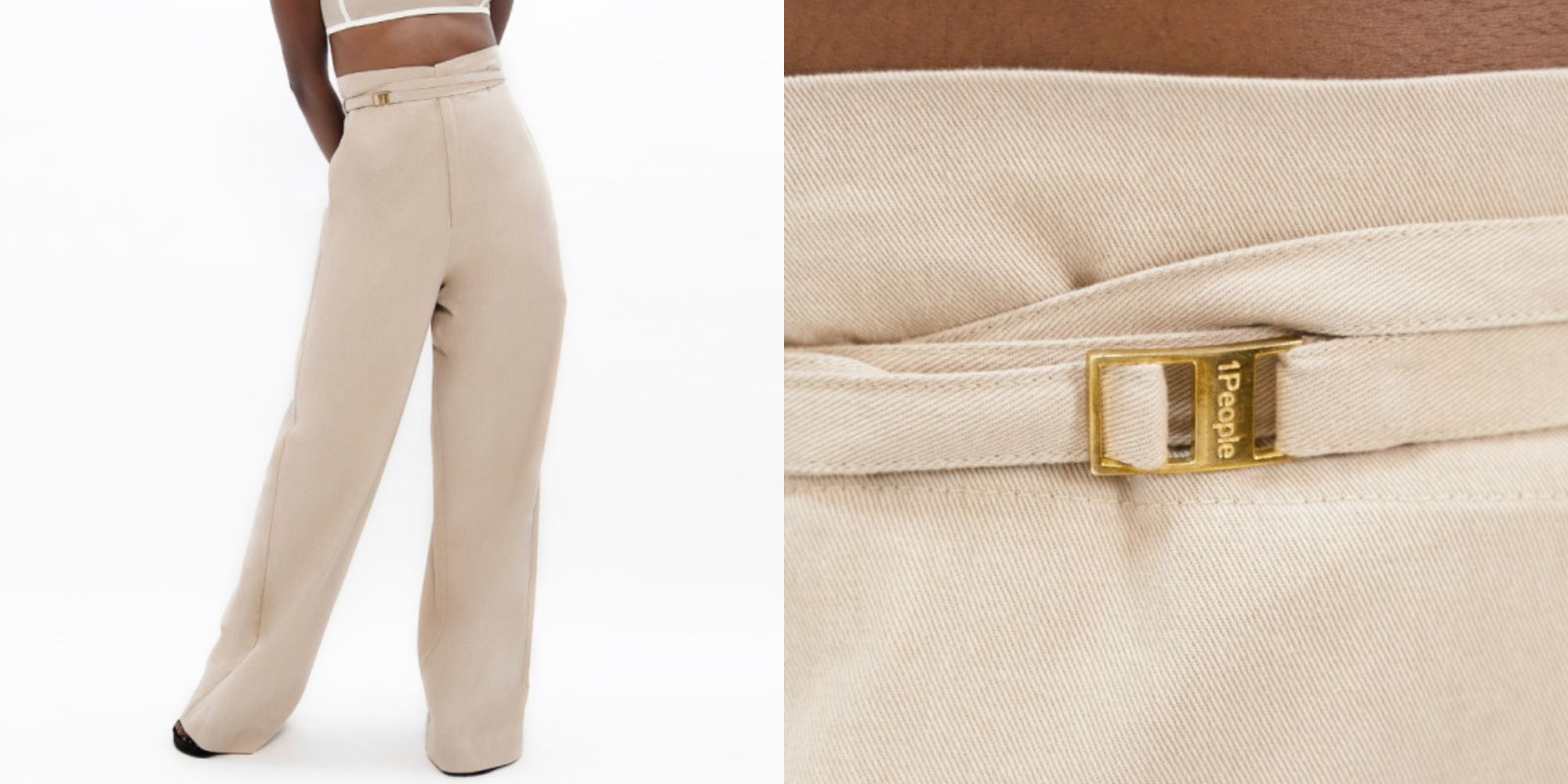 Cream loose-fitting organic cotton twill pants by 1 People.