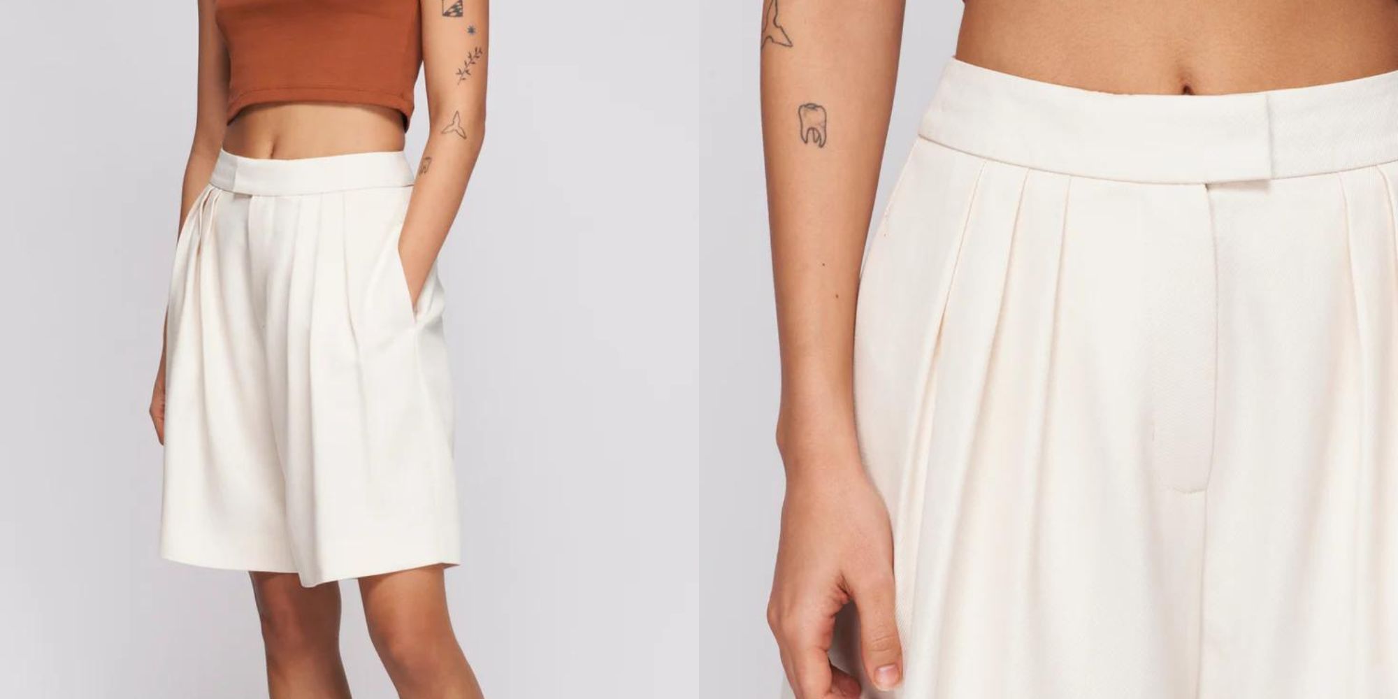 White pleat wide-leg shorts responsibly-made by Kotn.