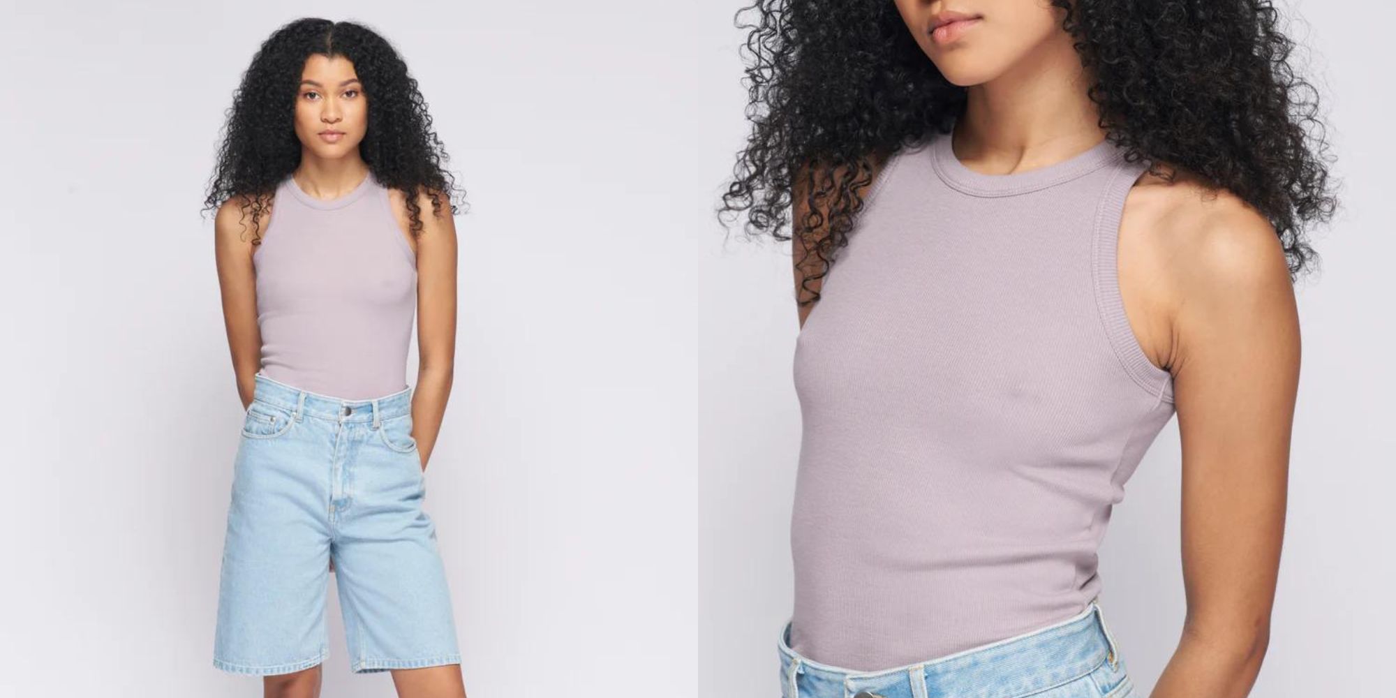 A lavender summer tank top responsible-made by Kotn.
