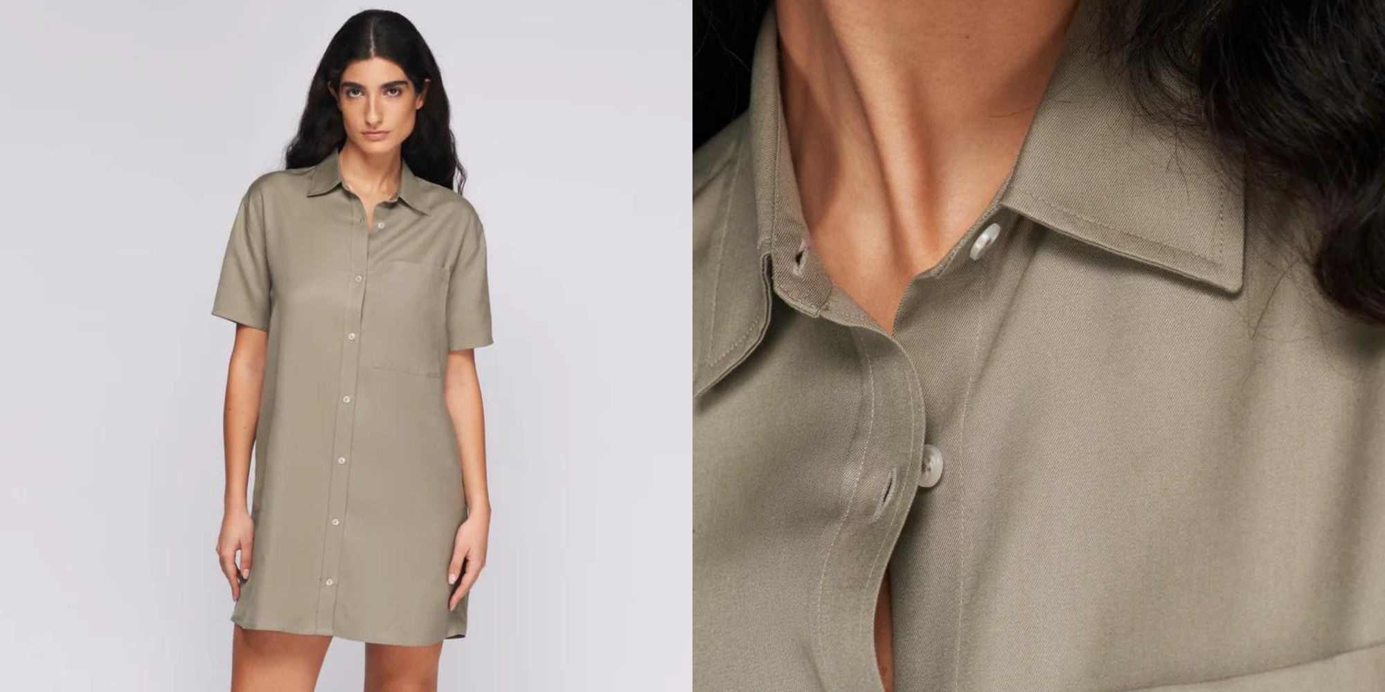 A brown button-up shirt mini dress by Kotn.