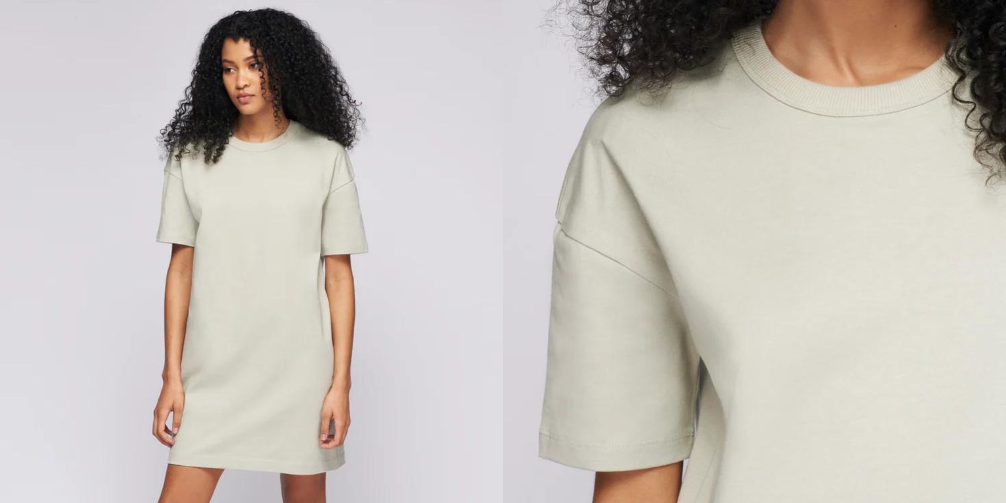 A grey t-shirt dress made by Kotn.