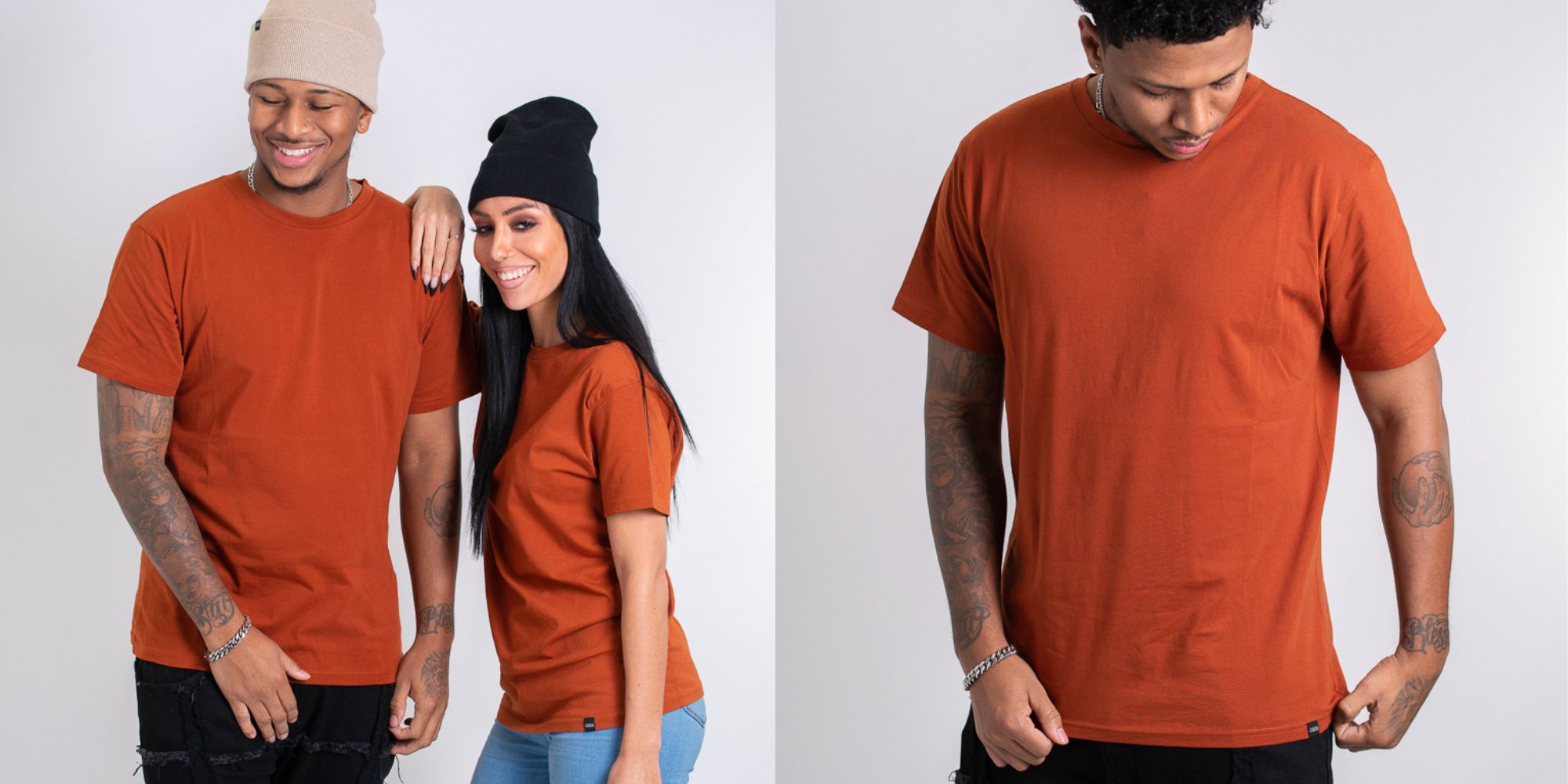 A rust coloured organic cotton all-gender t-shirt by Terra Thread.
