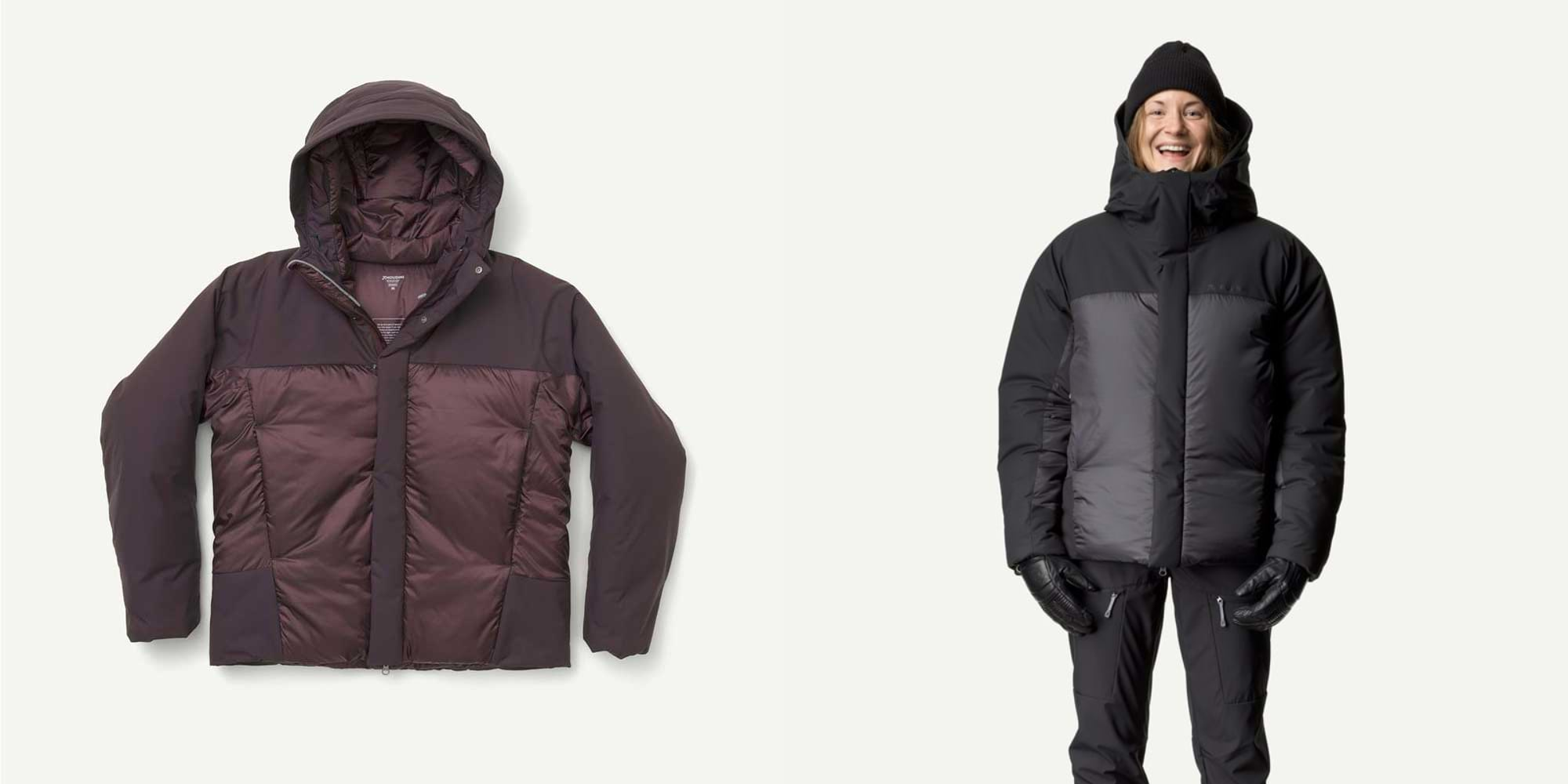 Someone wearing recycled black puffer jacket by Houdini.