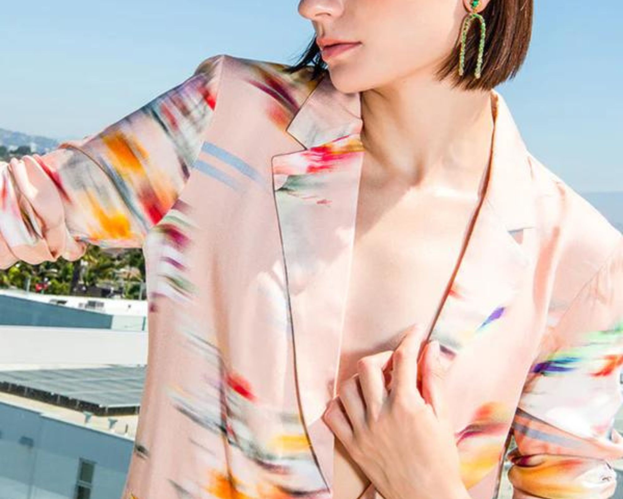 A blurred flower print jacket and shorts set by Neu Nomads for its SS23 rainbow collection.