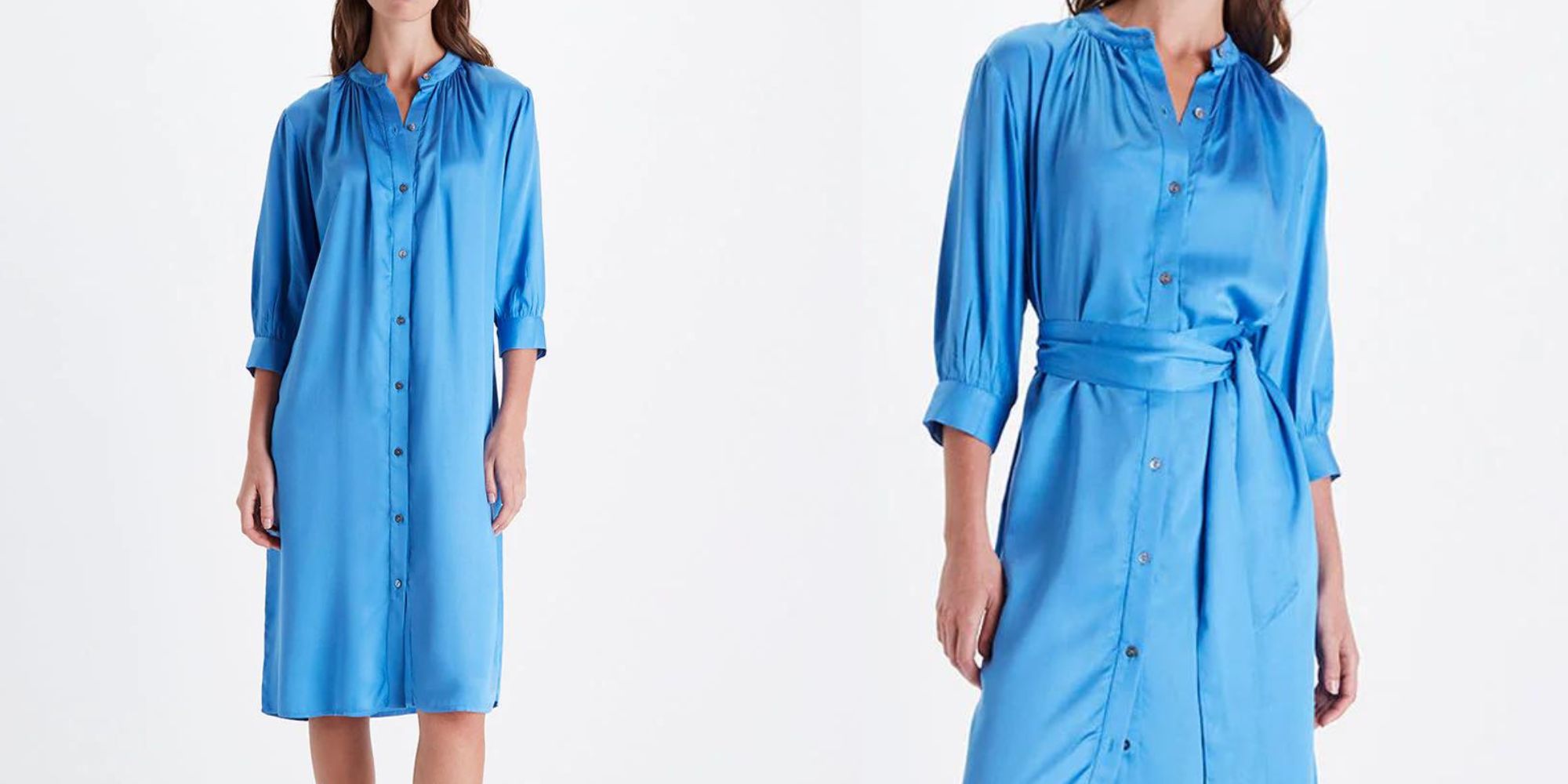 An azure blue TENCEL button-front dress by Neu Nomads.