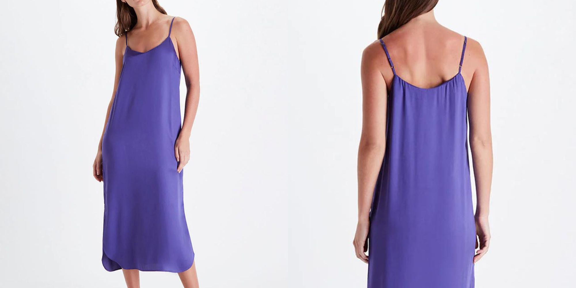 A purple TENCEL slip dress by Neu Nomads for its SS23 rainbow collection.