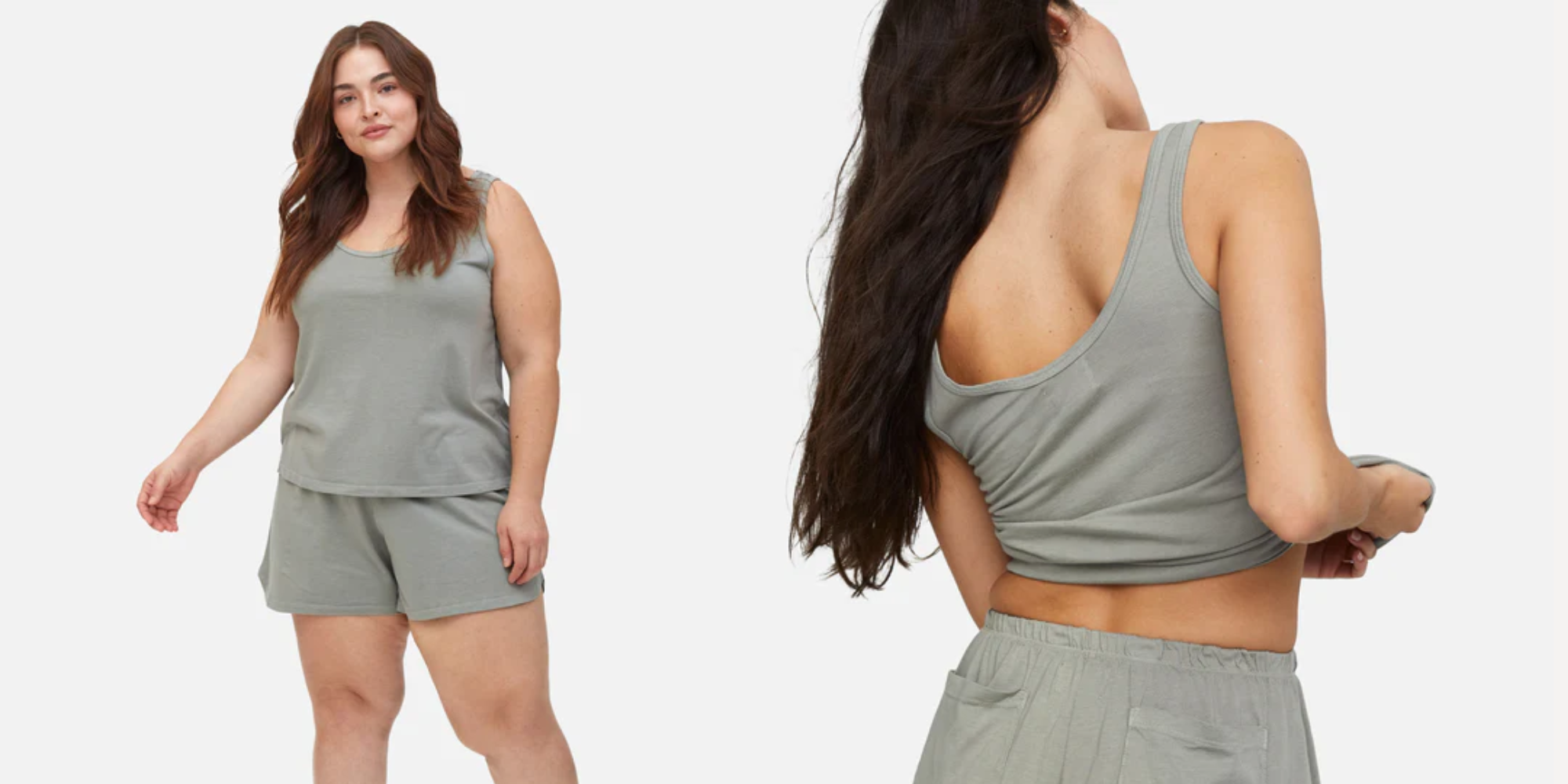People wearing tencel tank and shorts by Mate the label.