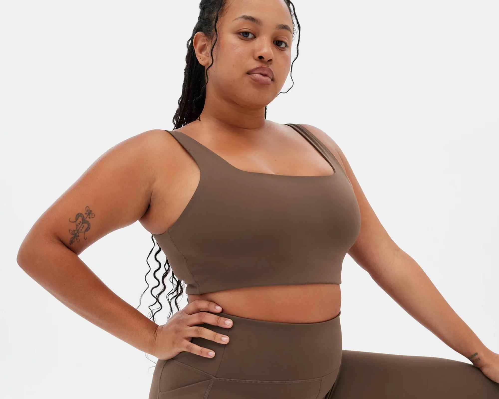 person wearing more sustainable activewear from girlfriend collective