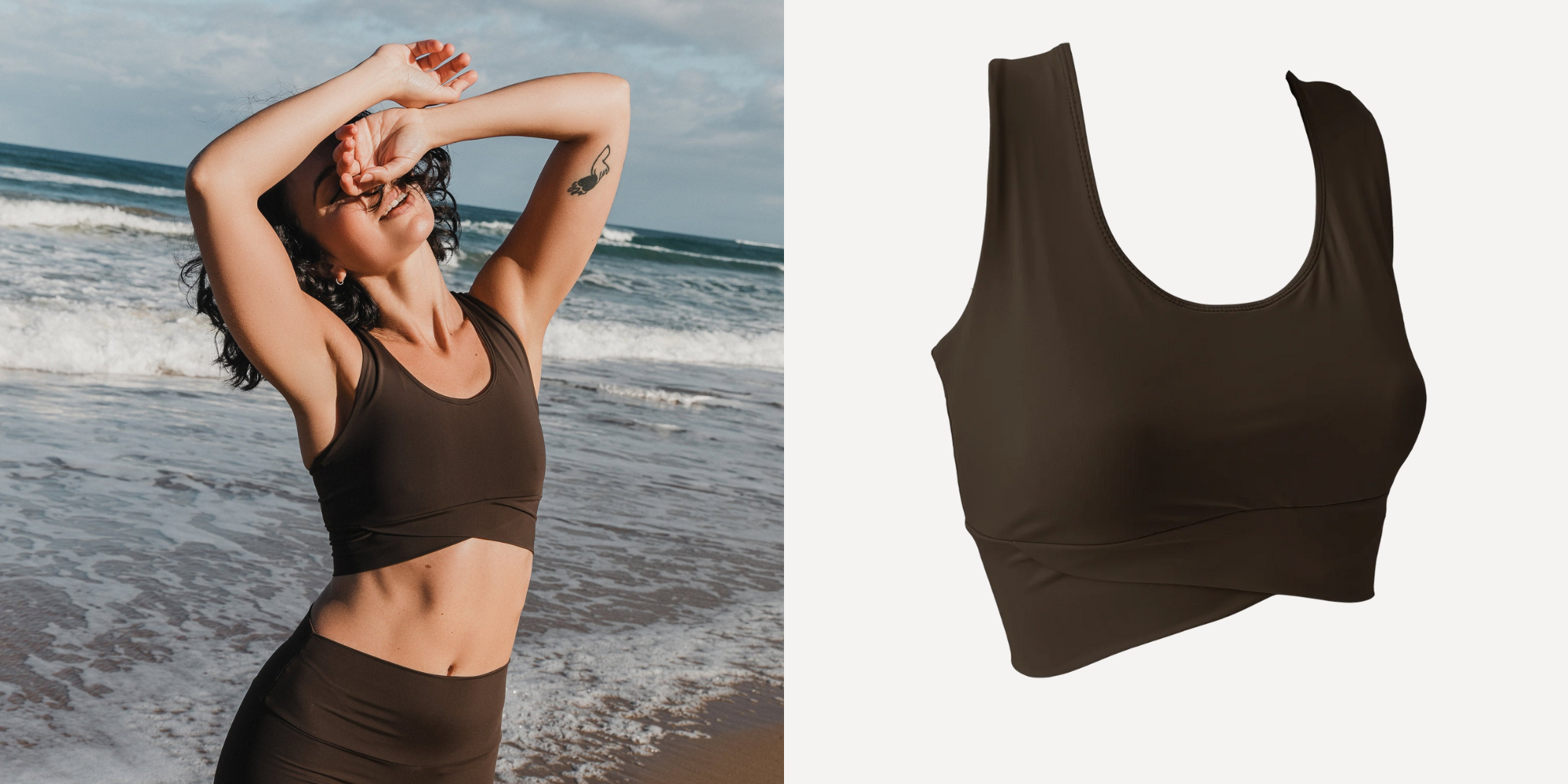 Someone wearing sports bra by Elle Evans.