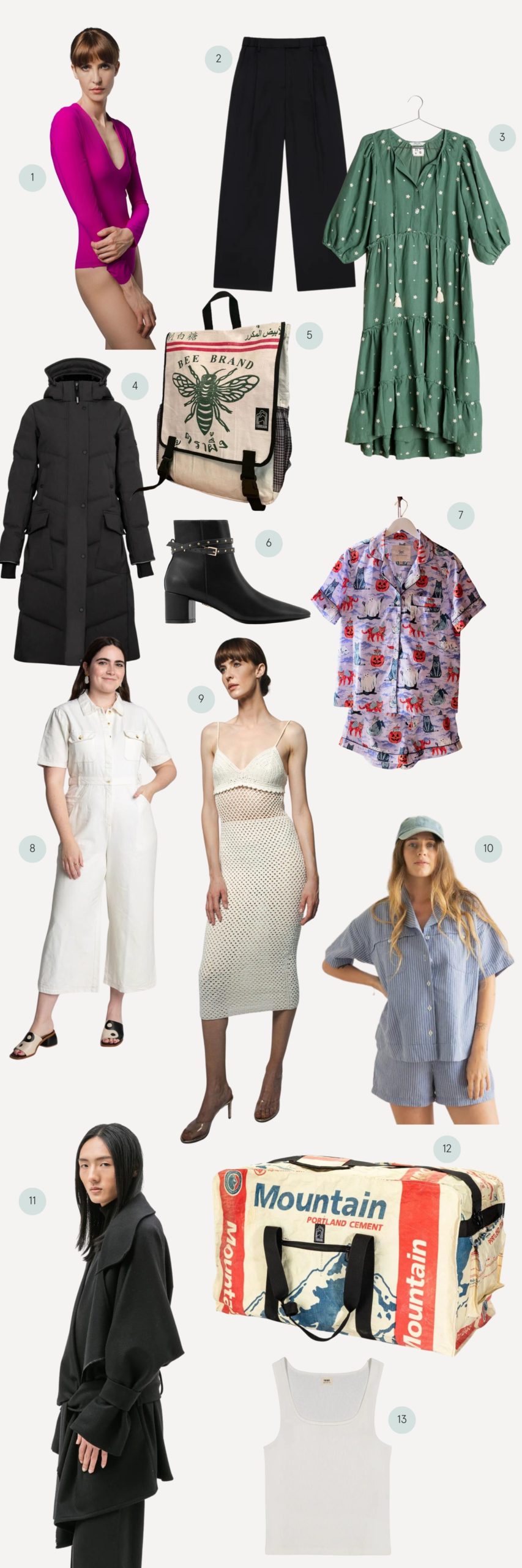 A moodboard featuring 13 items of clothing, shoes, and accessories from highly rated brands for October.