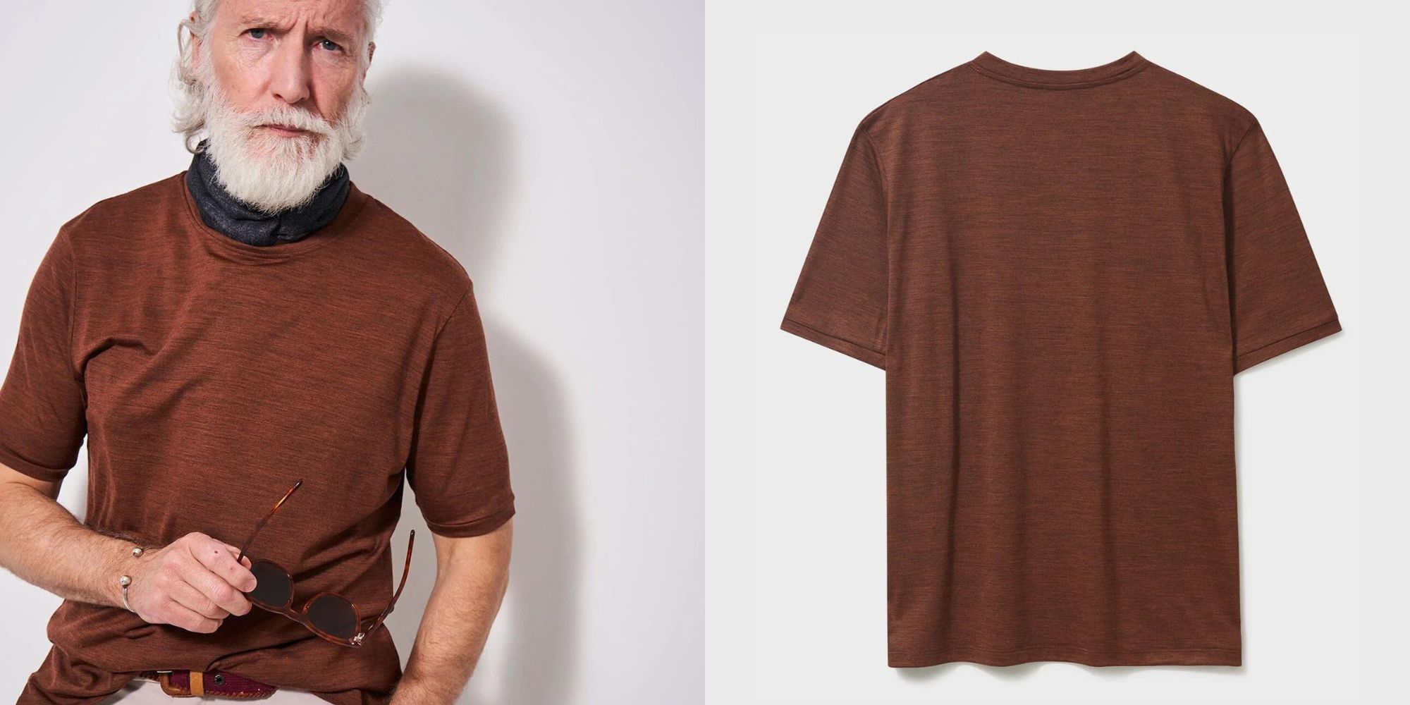 A hazel ZQ Merino wool tailored menswear t-shirt by responsible brand Neem.