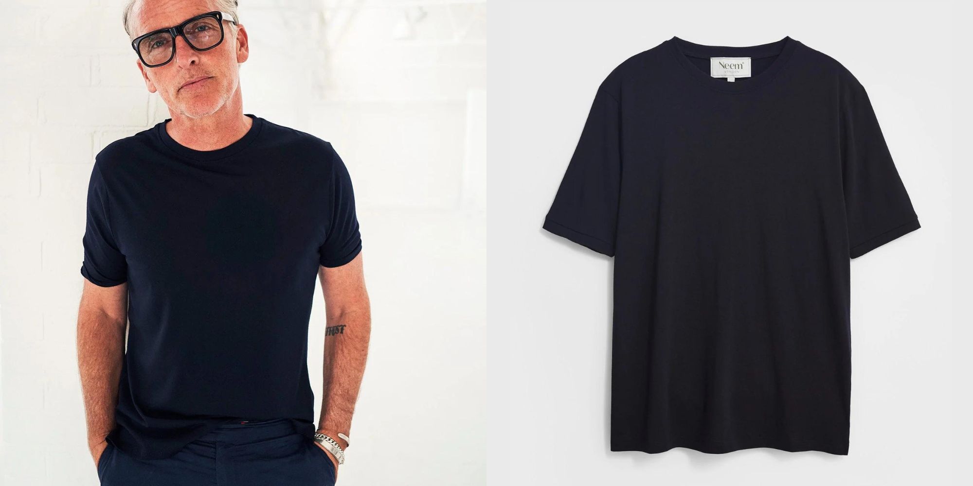 A navy blue ZQ Merino wool tailored menswear t-shirt by responsible brand Neem.
