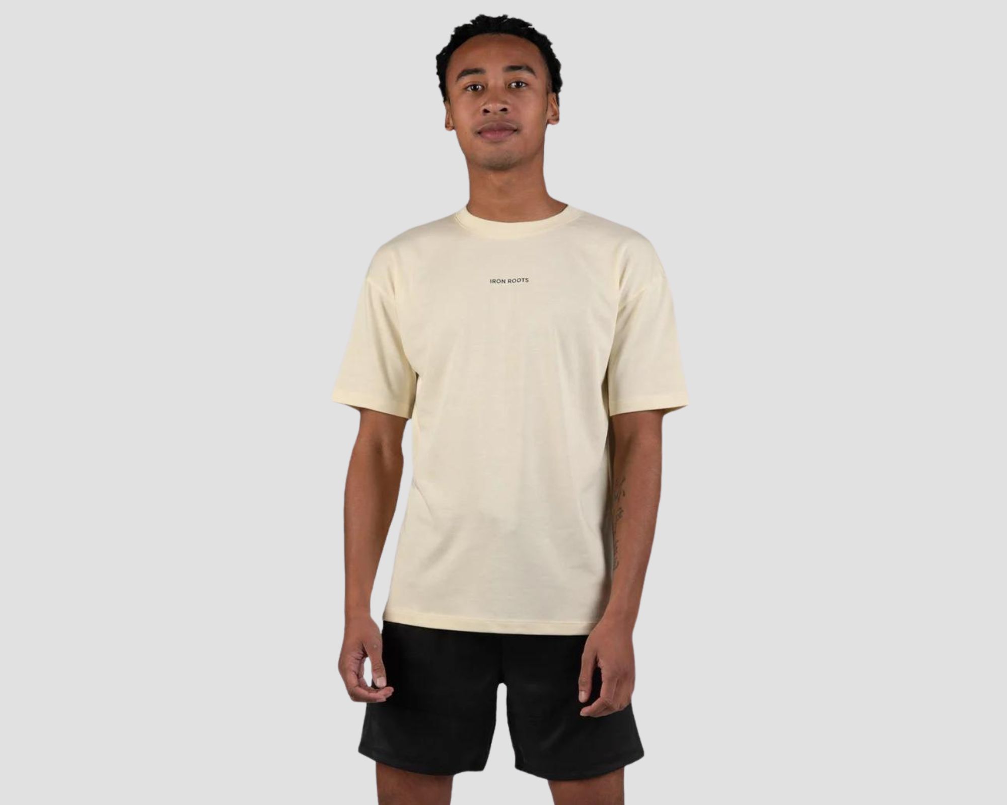 A sand coloured men's summer tee by Iron Roots.