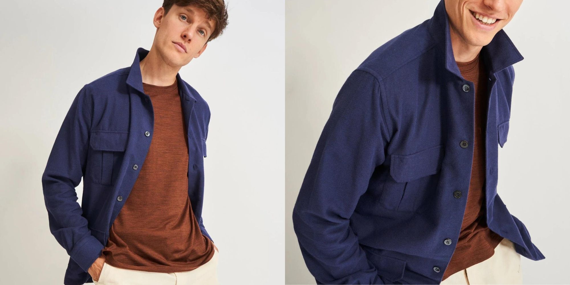 A recycled cotton navy flannel menswear overshirt by Neem.