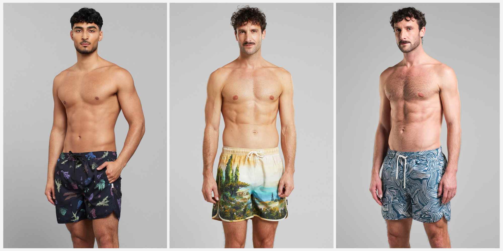 Men wearing more sustainable swimwear by Dedicated