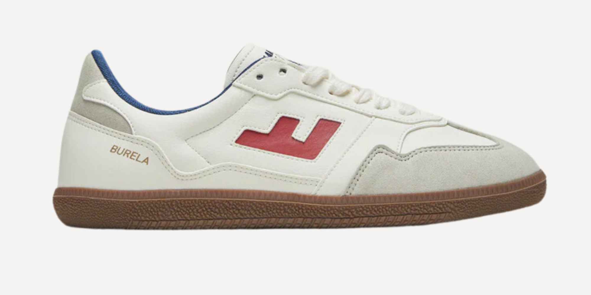 Beige, red and white panelled sneakers
