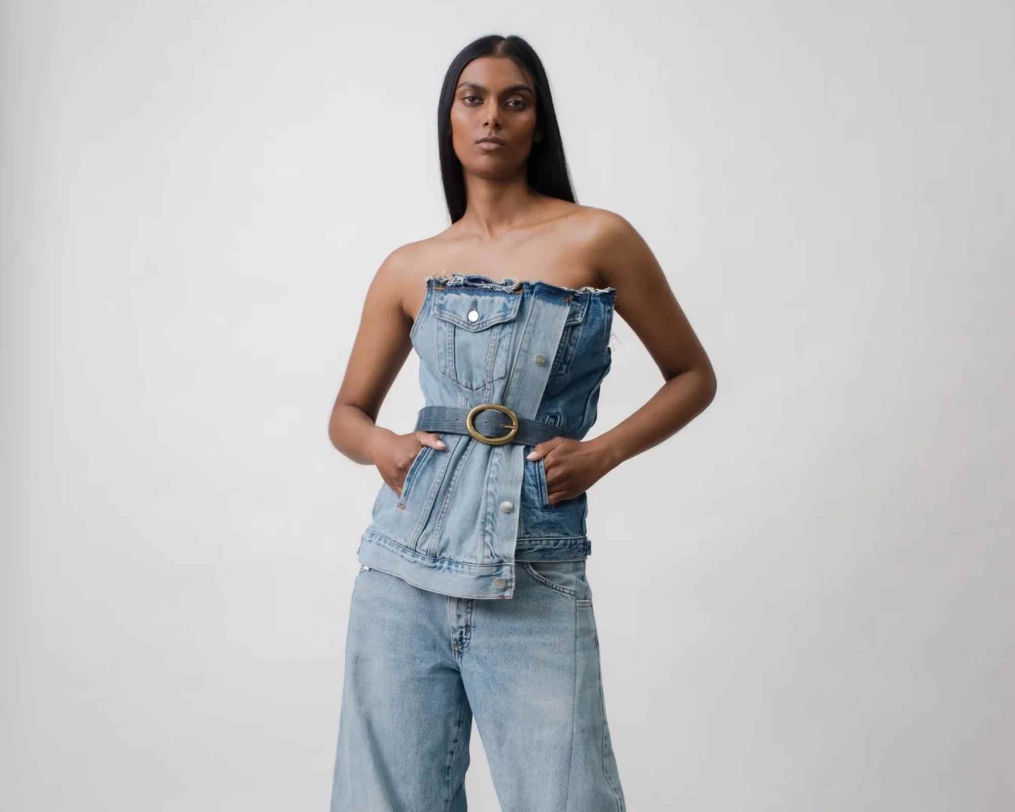 Model wearing ELV Denim double denim outfit