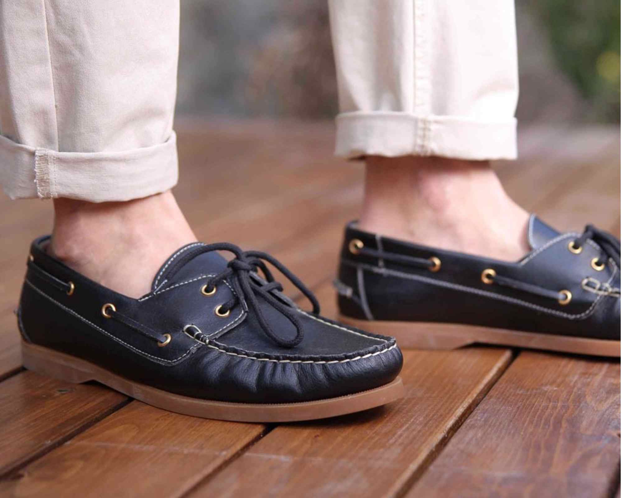 person wearing vegan boat shoes from noah