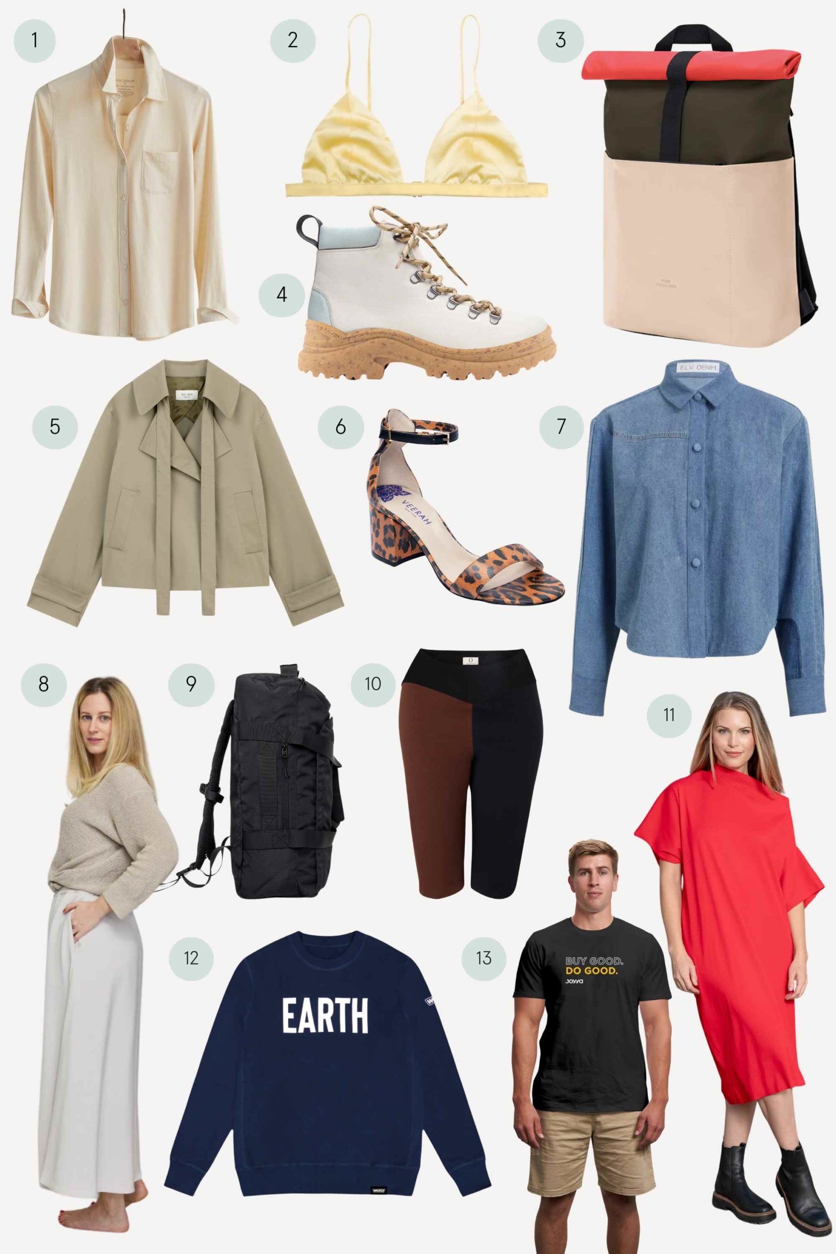 collage of more sustainable clothes and accessories