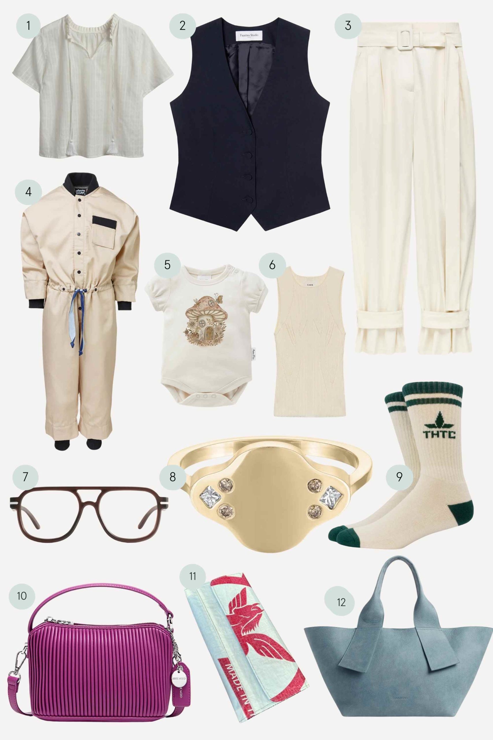 collage of more sustainable clothes and accessories