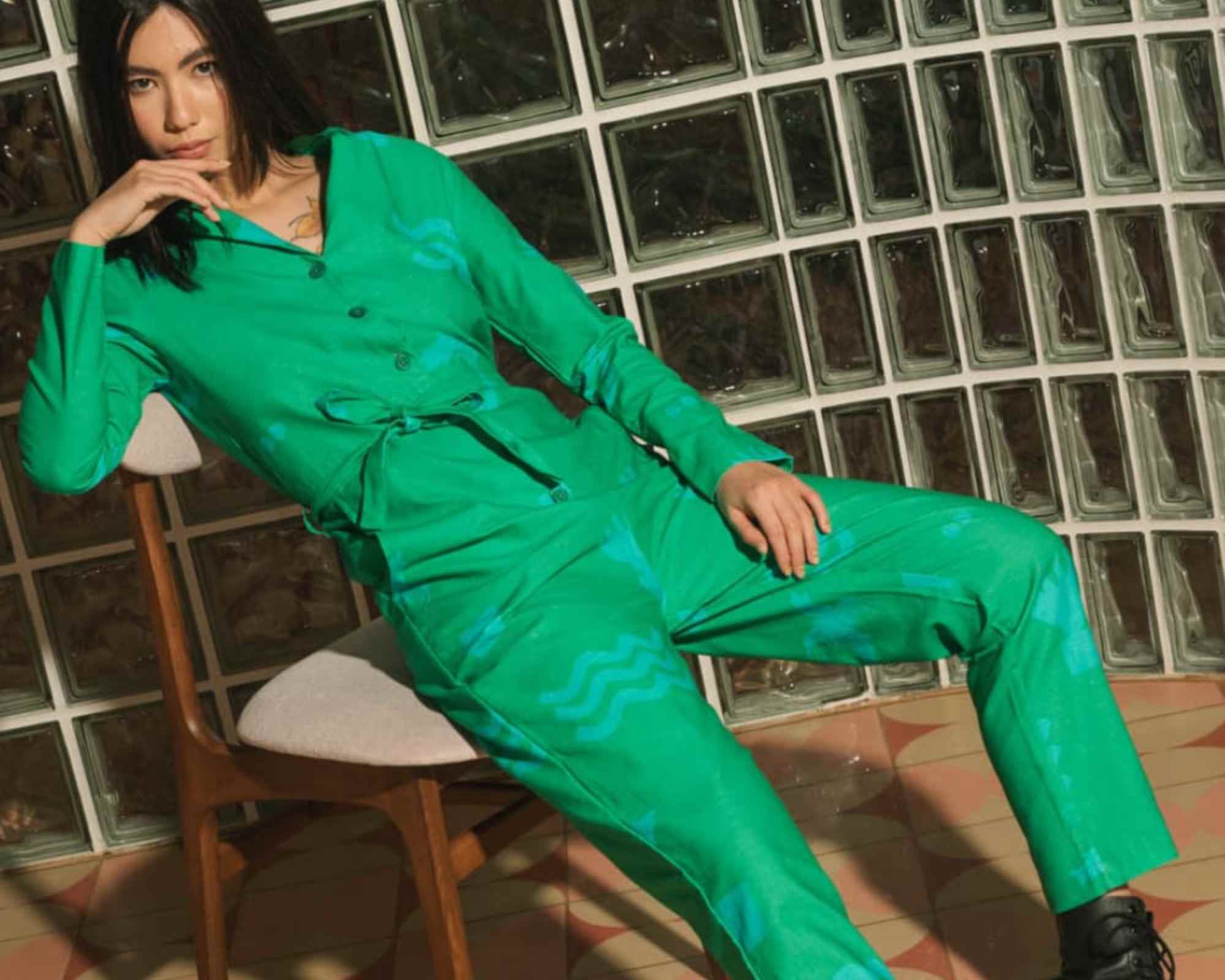 person wearing outfit from wild clouds, a more sustainable alternative to temu