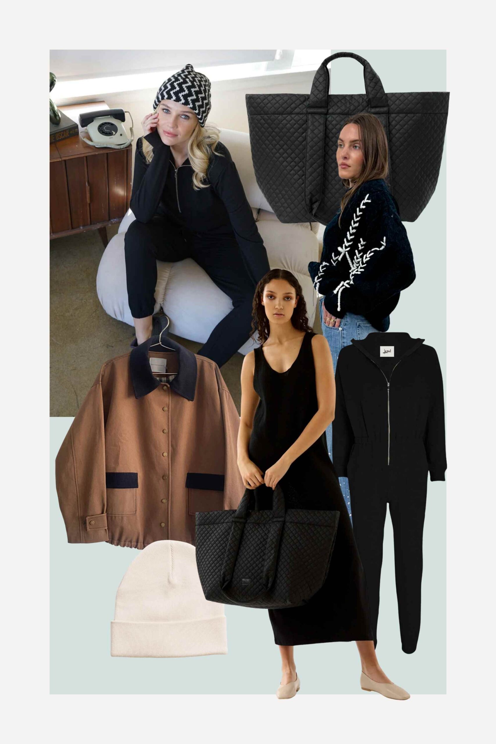 collage of more sustainable clothes and accessories