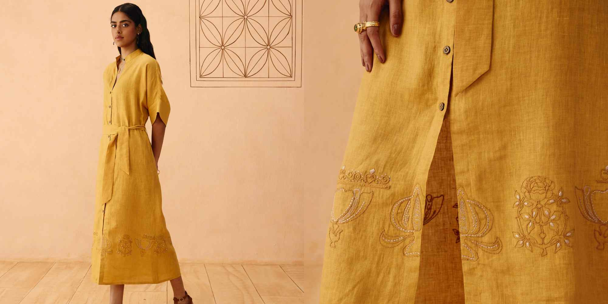 yellow linen midaxi dress from sui